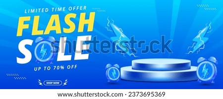 Flash Sale promotional labels templates set. Special offer with thunder sign and hand lettering for business, discount shopping, sale promotion and advertising. Royalty-Free Stock Photo #2373695369