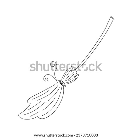 Witch magic broom hand drawn outline vector illustration, Halloween party design element, old witchcraft tool for holiday, cleaning household appliance, holiday celebration symbol