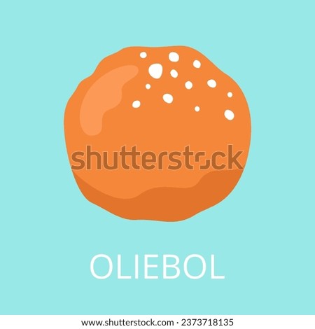 Oliebol. Dutch traditional doughnut with sugar. Typical fried sweet dessert for New Year celebration. Vector cartoon illustration. Royalty-Free Stock Photo #2373718135