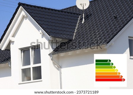 Energy label on a house in the background