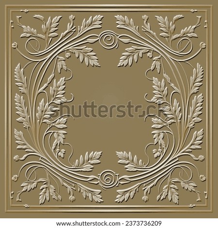 Emboss 3d vintage leaves seamless pattern. Embossed relief vector leafy background. Surface floral beautiful gold ornaments. Luxury ornate repeat textured backdrop. Embossing endless texture. Tile. Royalty-Free Stock Photo #2373736209