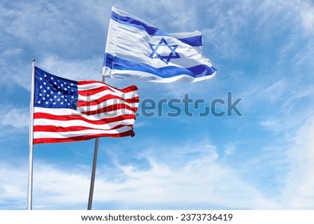 American and Israeli flags in Jerusalem, Israel Royalty-Free Stock Photo #2373736419