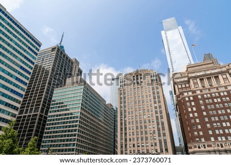 Summer day time cityscape of Philadelphia financial downtown, Pennsylvania, USA. City Hall neighborhood. A vibrant business and cultural district