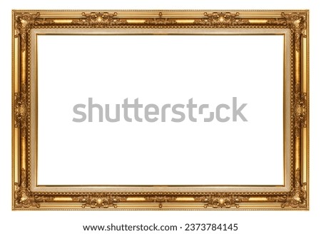 Golden picture frame isolated on abstract background.