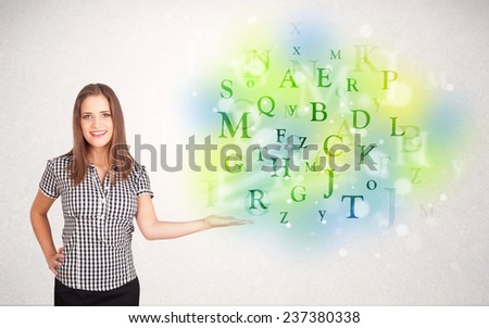 Business women with green glowing letter concept