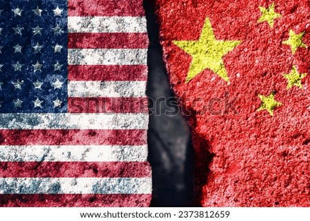 CHINA vs US background concept, Flags of usa or United States of America and China on old cracked concrete background
 Royalty-Free Stock Photo #2373812659