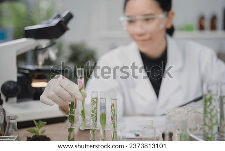 Scientist female researching with plant biotechnology concept with in laboratory.
