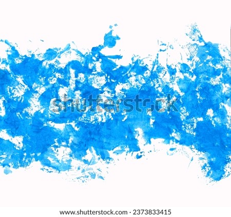 Artistic concept. Watercolor splash pattern and copy space above and below. Blue watercolor on white background. Horizontal watercolor texture in the center of the image