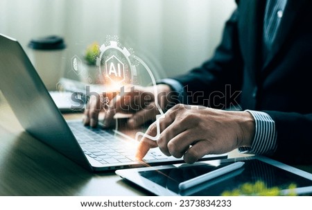 AI tech enhances businesses by processing data, improving decision-making, developing innovative products, automating processes, and boosting competitiveness. future technology Royalty-Free Stock Photo #2373834233