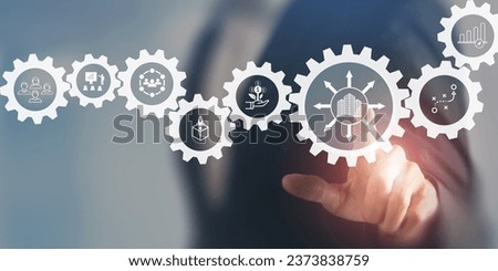 Scaleup businesses concept. Leveraging technology, developing efficient processes, and expanding customer. Building infrastructure, competitive advantage, improving marketing strategies, investing. Royalty-Free Stock Photo #2373838759