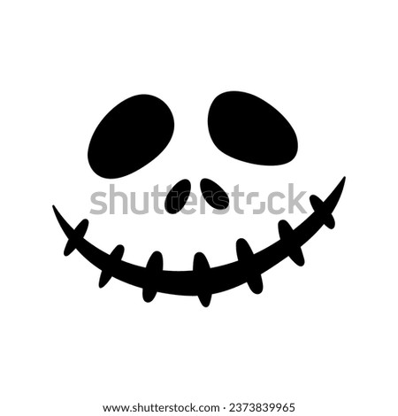 Halloween pumpkin face icon. Scary face isolated on white background. Vector illustration, flat style. Jack lantern pumpkin smiling face template. Royalty-Free Stock Photo #2373839965