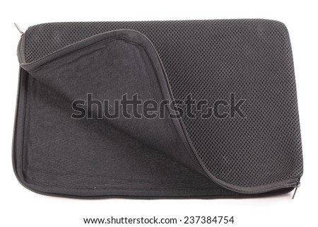 Black cloth material case for brushes or pencils, isolated over the white background