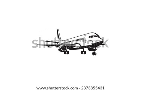 Plane landing. Airplane transport black Vector Icon white background
