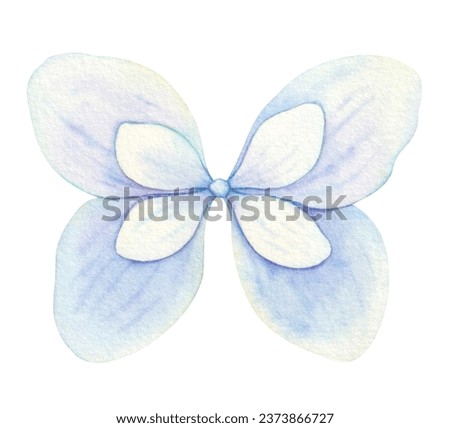 Hand painted composition of blue Hydrangea petals isolated on white background