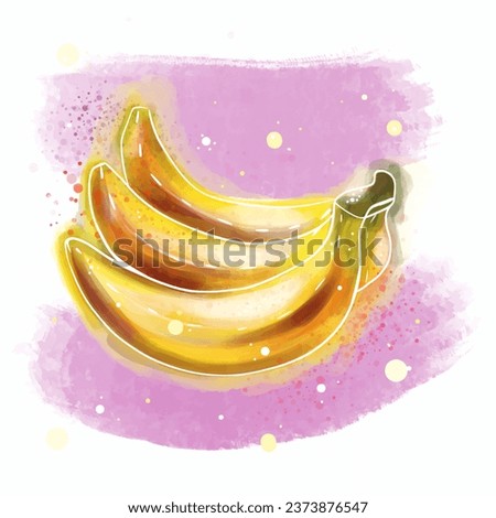 Juicy and bright illustration of a banana in watercolor technique. Packaging for tea, sweets and cosmetics. Fruit stickers.	
