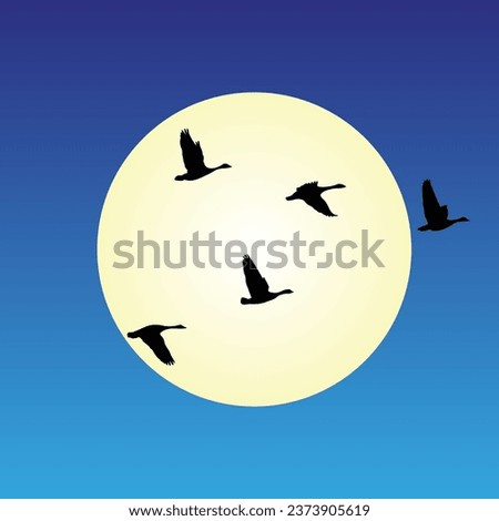 Gradient silhouette of a flock of birds flying in sky. Vector illustration for tshirt, website, print, clip art, poster and print on demand merchandise.