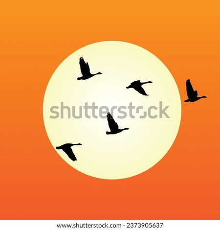 Gradient silhouette of a flock of birds flying in sky. Vector illustration for tshirt, website, print, clip art, poster and print on demand merchandise.