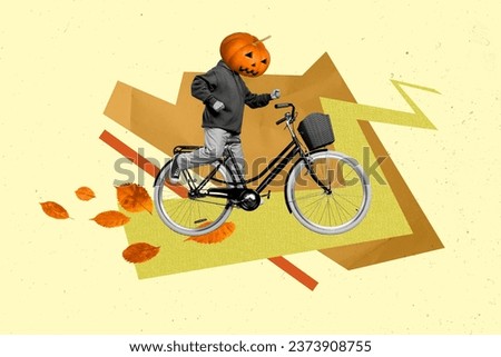Photo sketch collage picture of funky jack o lantern guy going halloween party isolated beige color background