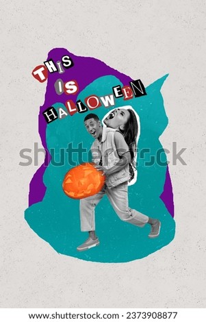 Photo cartoon comics sketch collage picture of smiling guy running away scary vamp lady isolated creative background