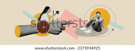 Creative graphics collage painting of excited lady screaming worker making achieve success isolated beige color background