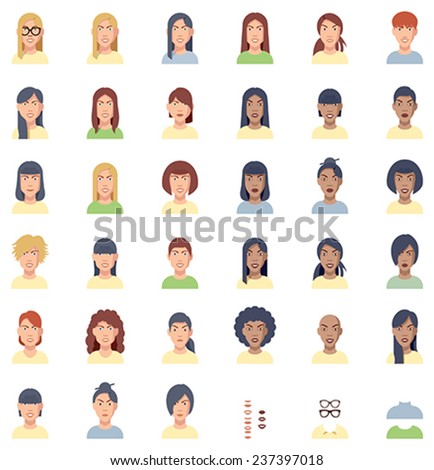 Vector women faces and haircuts icon set