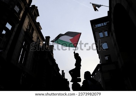 Palestinian flag, during a demonstration in Brussels Royalty-Free Stock Photo #2373982079
