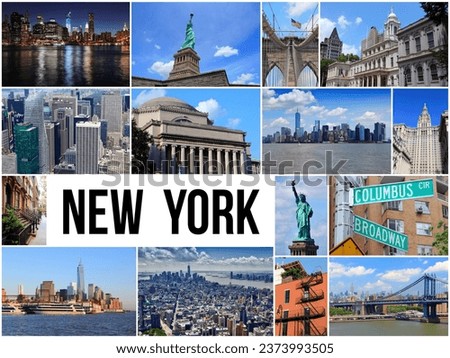 New York City travel collage. NY landmarks photo postcard.