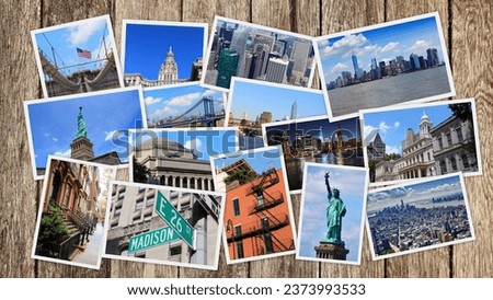 New York City travel collage. Travel destinations landmark photo stack.