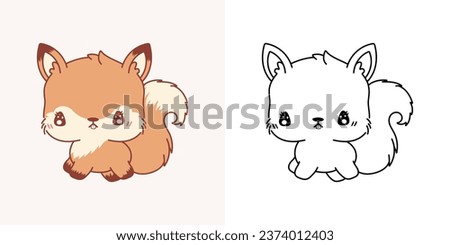 Cute Squirrel Clipart for Coloring Page and Illustration. Happy Clip Art Squirrel. Cartoon Vector Illustration of Kawaii Forest Animal for Stickers, Baby Shower, Coloring Pages, Prints for Clothes. 