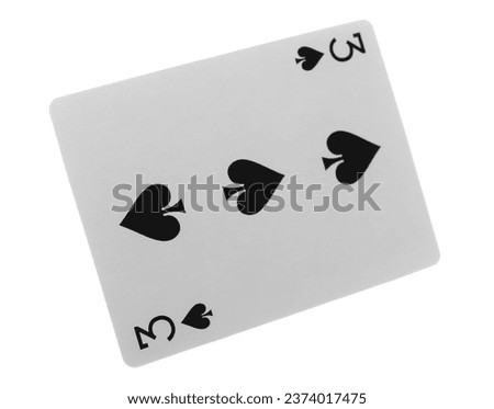 Flying playing card for poker and gambling, three spade isolated on white, clipping path
