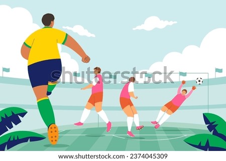 Flat Design Football Background Isolated On White Background. Vector Illustration In Flat Style.