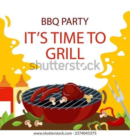 Bbq Party Posts Template Isolated On White Background. Vector Illustration In Flat Style.