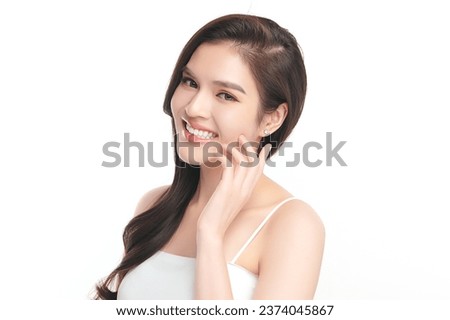 Beautiful smile young asian woman. White teeth on white background, Dental care. Dentistry concept.
