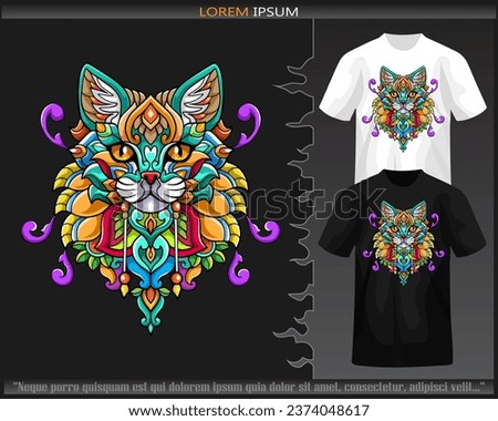 Colorful cat head mandala arts isolated on black and white t shirt.