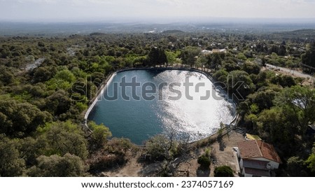 Aerial photo of mineral water pool for human consumption.