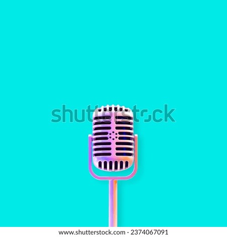 retro condenser microphone, isolated on blue