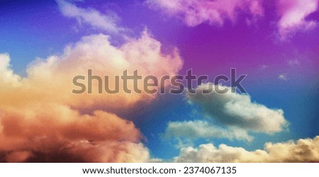 Retro film photography effect. Grunge texture frame. Dusted Holographic Abstract Multicolored Vintage Retro Looking Backgound Photo, Rainbow Light Leaks Prism Colors, Clouds on a clear sunny day