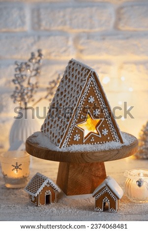 homemade gingerbread house, Christmas and new Year decoration idea, festive winter concept