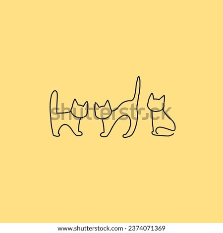 cat cats kitten pets llustration on yellow background 