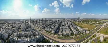 Wilanow, Drone aerial photo of modern residential buildings in Wilanow area of Warsaw, Poland Royalty-Free Stock Photo #2374077181