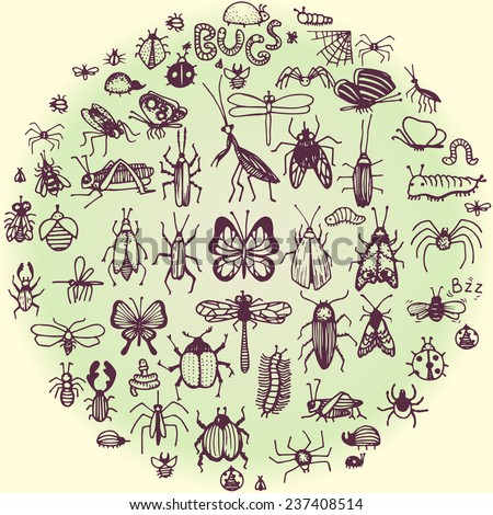 set of hand drawn doodle insects