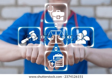 Pharmacy medicine compliance. Pharmaceutical medical regulations. Pharmacist or doctor using virtual touch screen clicks icon: SCALES. Health care business rules.