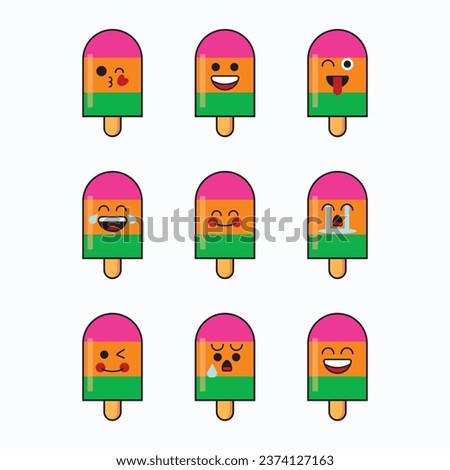 color ice cream icon set vector emoticon. color ice cream cute emoji with face. color ice cream Illustration of cute emojis with various expressions. color ice cream, flat cartoon style.
