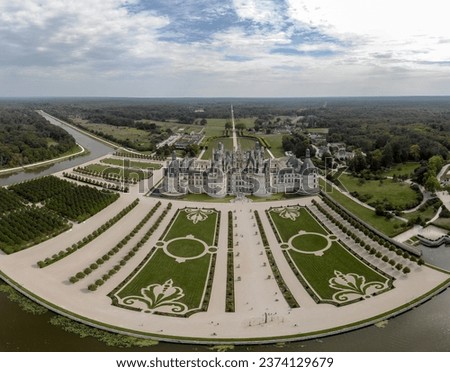 The Royal Château of Blois in the city center of Blois, Loir-et-Cher, in the Loire Valley, France. Panoramic photography from a drone.