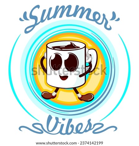 emblem vector mascot of two characters from a cute mug in front of a circle with the words summer fibes