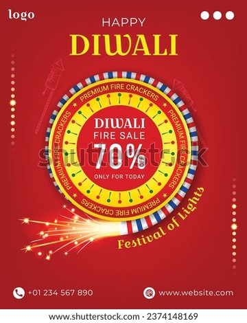 diwali sale banner design with fire cracker illustration diwali festival sale background for banner, poster, flyer, invitation card Royalty-Free Stock Photo #2374148169