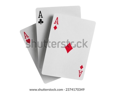 Flying playing card for poker and gambling, three aces isolated on white, clipping path
 Royalty-Free Stock Photo #2374170349