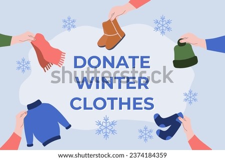 Winter clothes donation.Vector illustration in flat style Royalty-Free Stock Photo #2374184359