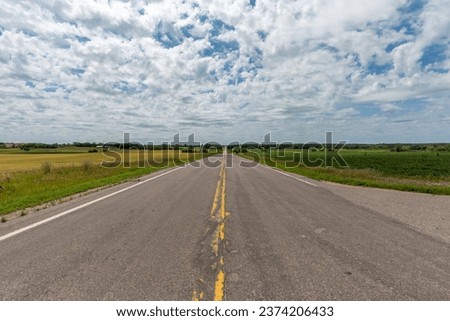 Looking down the center line of a country road in rural Minnesota, USA.

