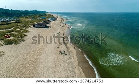 Beautiful beach of the Baltic Sea. Top view. Yantarny in Kaliningrad Oblast, Russia Royalty-Free Stock Photo #2374214753